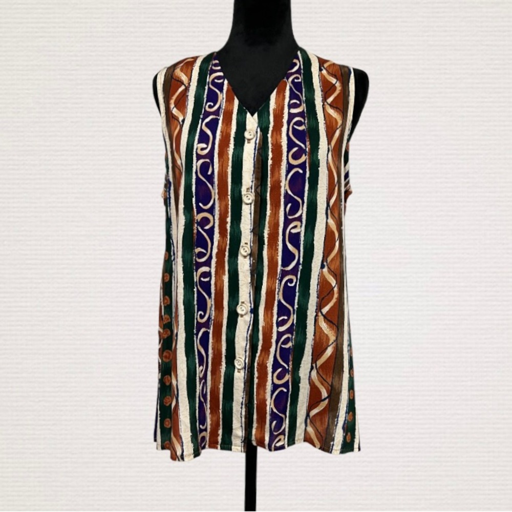 Ann Hill Petites Vintage Stripe Cottagecore Sleeveless Button
Front Blouse S